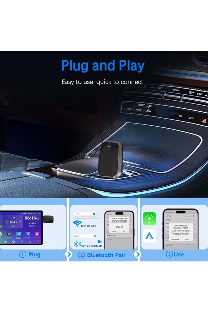 نكومي محول لاسلكي للسيارة، محول CarPlay لاسلكي ومحول Android Auto 2 في 1، محول قابل للتوصيل والتشغيل الفوري لتحويل السلكي إلى لاسلكي، متوافق مع Apple CarPlay/Android Auto. - Image 4