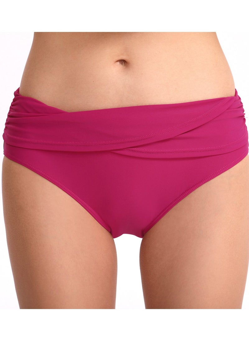 Loquat Solid Color Plunge Bikini Bottom Pink - Image 1