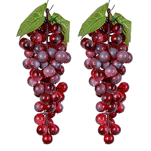 Bairdish 2 Pack Fake Red Grapes Artificial Fruit 1:1 Simulation Grapes Clusters for Home House Kitchen Party Wedding Wine Decor Still Life Sketches Game Props Photo Props (60 Grains 9 Inches) - Image 1