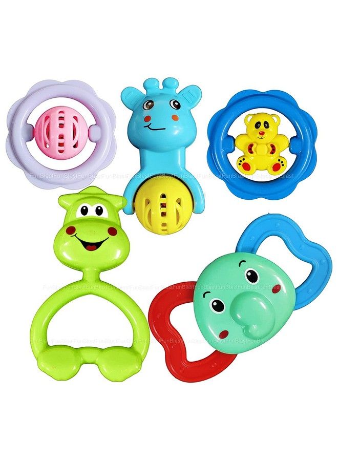 FunBlast ألعاب رنين وعضاضات للأطفال ألعاب رنين صوتية للأطفال حديثي الولادة ألعاب تطوير مبكر للأطفال هدايا عودة للأطفال (تصميمات متنوعة) عبوة من 5 - Image 2