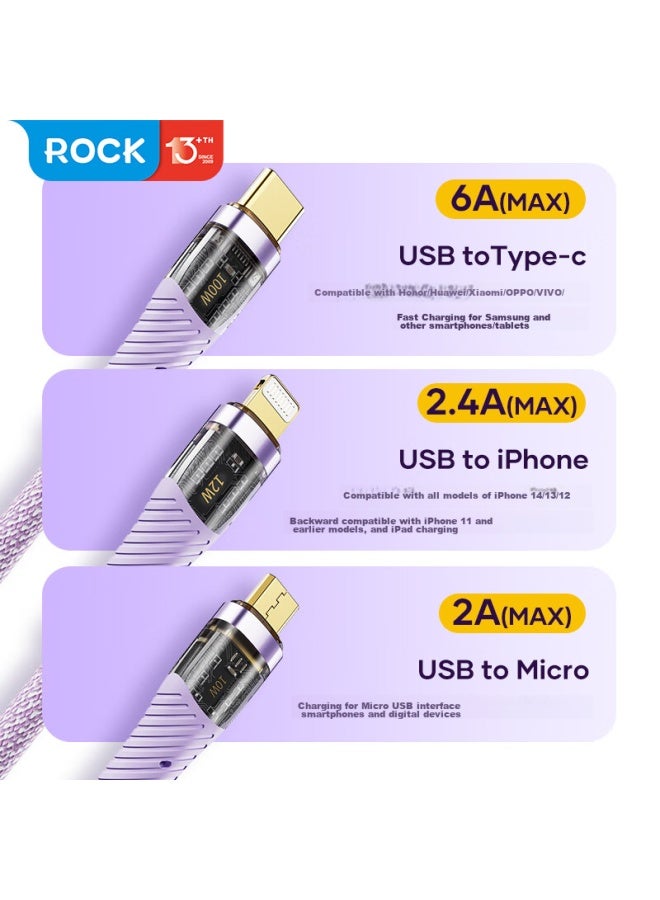 Rock In Charging Cable, 100w Fast Charging, Compatible With Android, Apple, Usb-c, Multi-functional, Suitable For Iphone 16 Pro Max/15/14, Huawei, Xiaomi Phones - Image 1