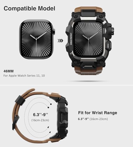 ULTIMAL Rugged Case with Band for Apple Watch 46mmCompatible with Apple Watch Series 1110 Military Grade Shockproof Bumper Cover for iWatch Tactical Band Men Coffee Brown 46mm - Image 3