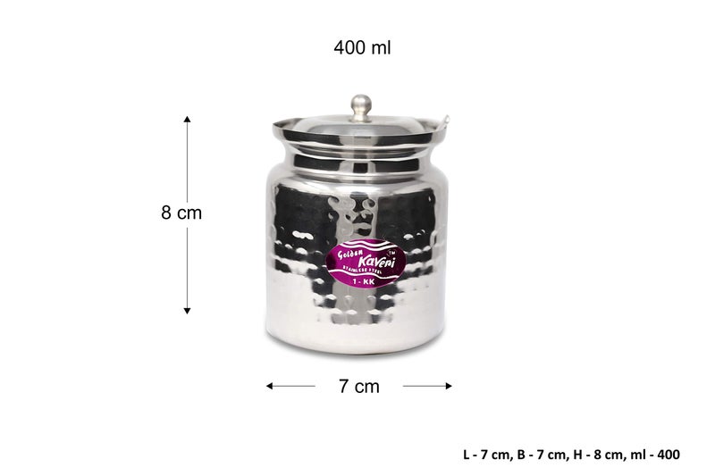 Kaveri Stainless Steel Hammered Tone Oil & Ghee Container, 400ml, Silver - Image 2