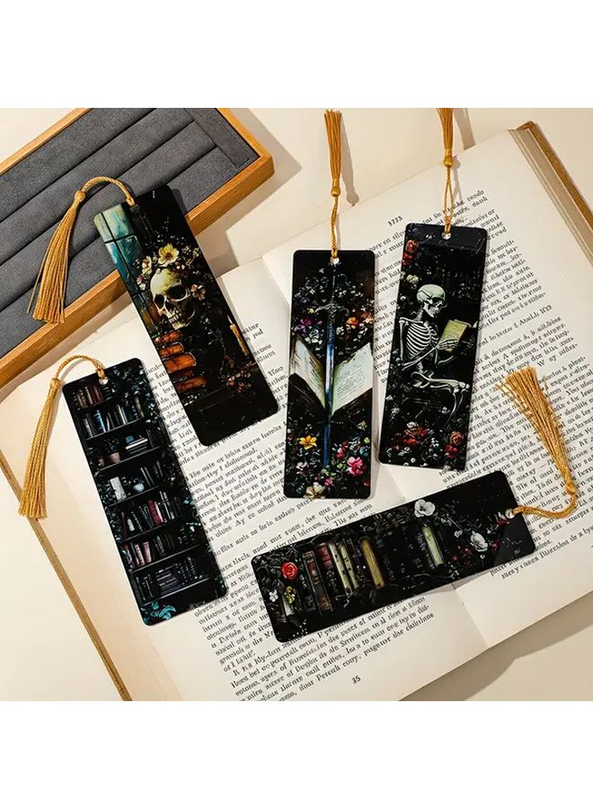 النمط B القوطي الفكتوري، علامات الكتب، الأكاديمية المظلمة، علامة كتاب أكريليك بجمجمة ووردة - Image 1
