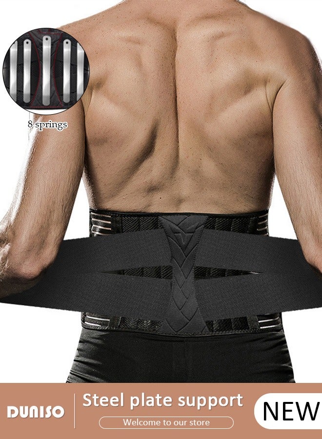DUNISO Sports Back Brace for Men and Women - Breathable Waist Lumbar Lower Back Support Belt for Sciatica, Herniated Disc, Scoliosis Back Pain Relief, Heavy lifting, with Dual Adjustable Straps - Image 1
