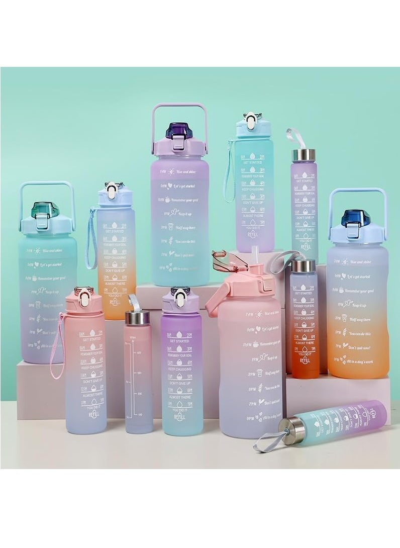 MODERN HOME - 3Pcs Sports Water Bottle With Straw 2L 900ml And 500ml Made of high quality plastic Drinking BPA Free Non Toxic With Sports Drinks Time Markings Motivational Fitness - Image 1