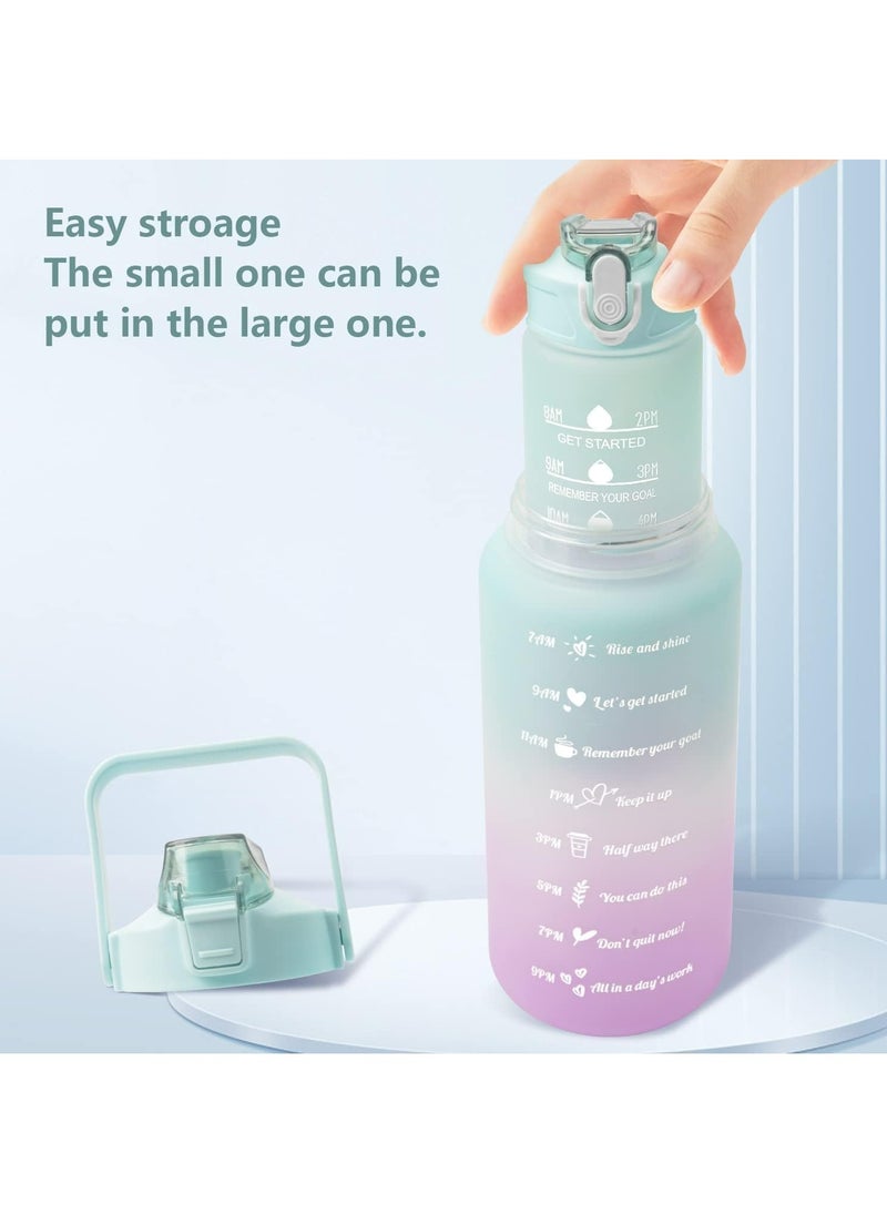 MODERN HOME - 3Pcs Sports Water Bottle With Straw 2L 900ml And 500ml Made of high quality plastic Drinking BPA Free Non Toxic With Sports Drinks Time Markings Motivational Fitness - Image 1