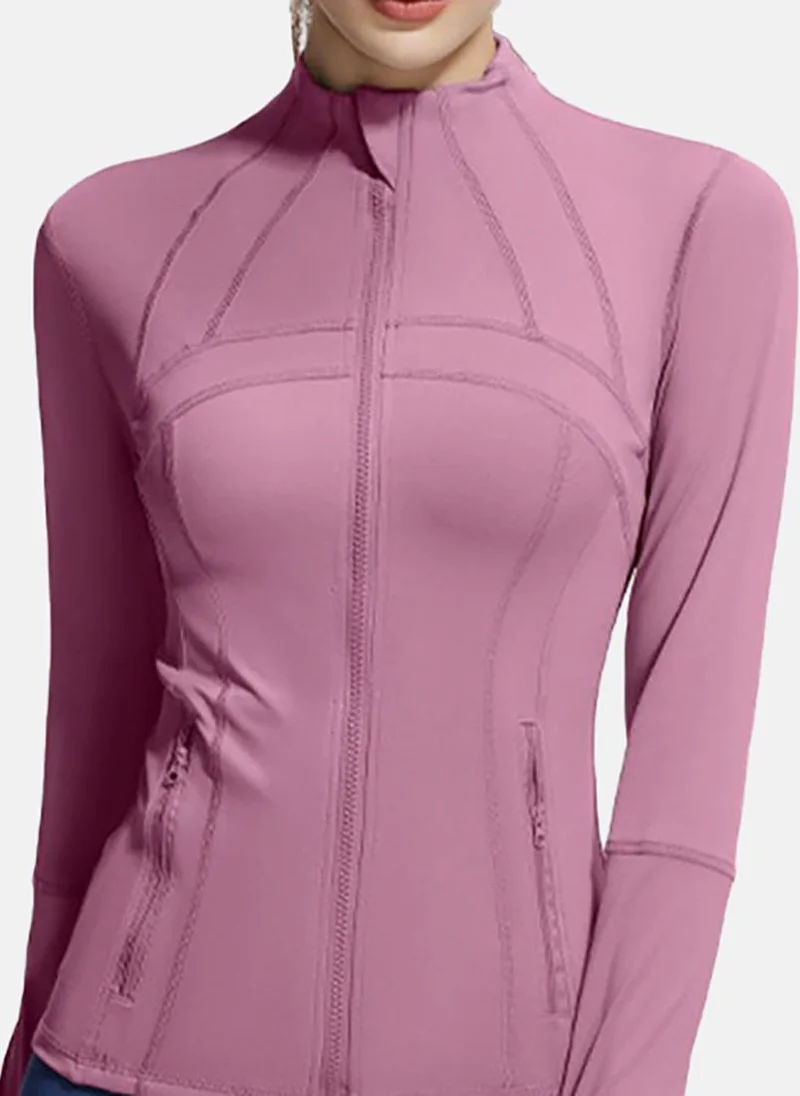 يونيكي Purple Solid Slim Fit High Neck Jacket