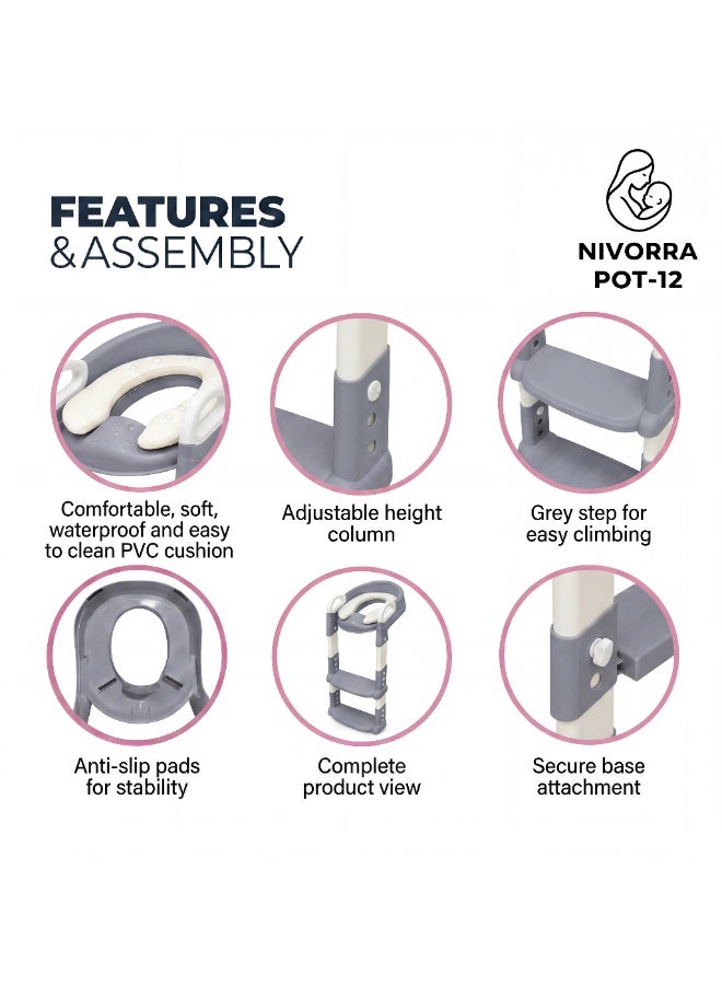 NIVORRA Premium Toddler Toilet Training Ladder with Soft Cushion & Adjustable Steps - Image 2