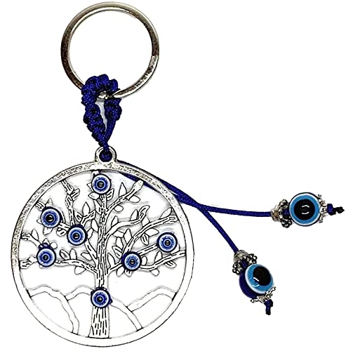 LUCKBOOSTIUM Silver Tree of Life & Evil Eye Good Luck Keychain - Protection Charm, Tree of Life Keychain, Evil Eye Hanging Accessory, Rear View Mirror Ornament, Gift for Men & Women, Good Luck Charm - Image 2
