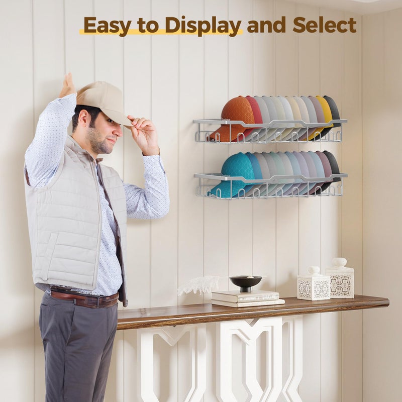 Nicetree Hat Racks for Baseball Caps Wall - Metal Hat Organizer for 48 Baseball Caps Holder, 2 Pack Hat Storage Organizer for Closet, Bedroom, Living Room Grey - Image 5