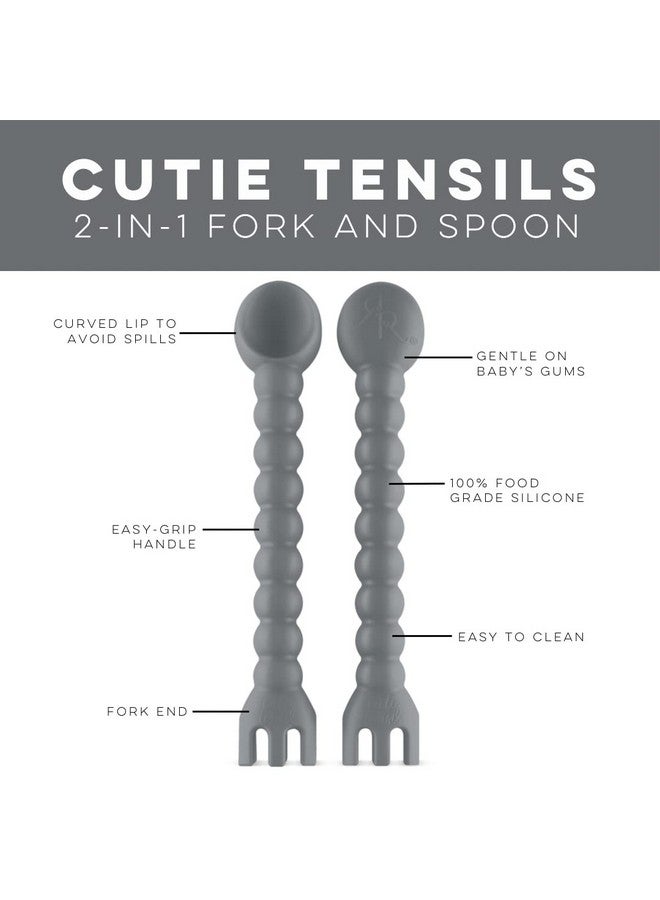 Ryan & Rose Ryan & Rose Cutie Tensils Baby Spoon and Fork [2 Pack] (Charcoal) - Image 2