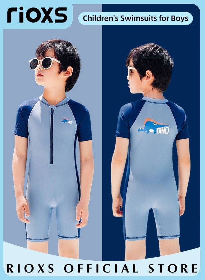 RIOXS Boys One Piece Rash Guard Swimsuit, Kids Short Sleeve Water Sport Swimwear, Sun Protection Zipper Front Bathing Suits, Comfortable Breathable Stretch Swim Shirt for Summer Vacation, Beach, Surfing, Swimming Pool, Water Skiing and More - Image 3