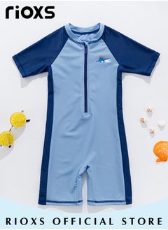 RIOXS Boys One Piece Short Sleeve Rash Guard Swimsuit Kids Water Sport Swimwear Sun Protection Bathing Suits With Shorts  - Image 5