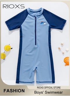 RIOXS Boys One Piece Short Sleeve Rash Guard Swimsuit Kids Water Sport Swimwear Sun Protection Bathing Suits With Shorts  - Image 1