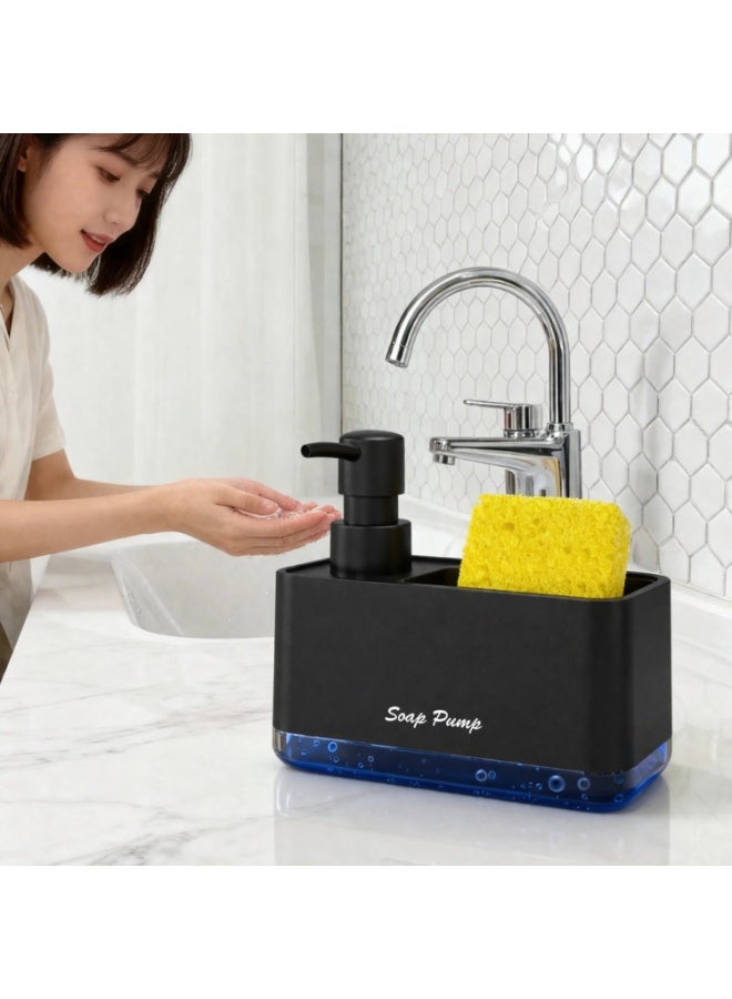 UrbanEssentia 2-in-1 Kitchen Soap Dispenser with Sponge Holder – Countertop Dish Soap Pump, One-Hand Press, Refillable Liquid Dispenser, Sink Organizer for Kitchen & Bathroom - Image 1
