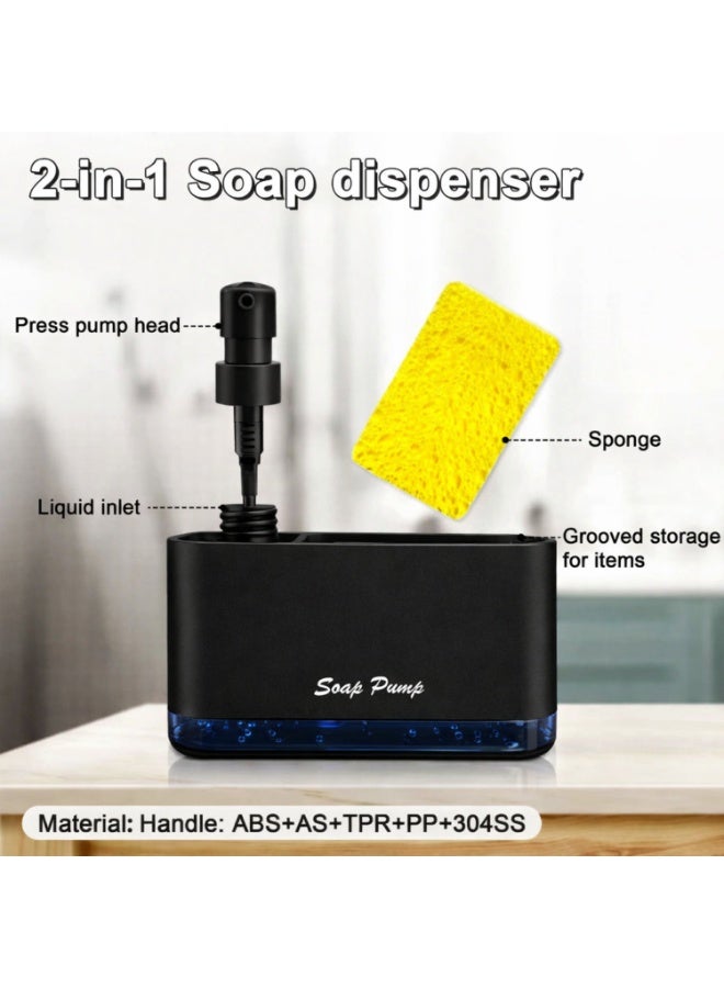 UrbanEssentia 2-in-1 Kitchen Soap Dispenser with Sponge Holder – Countertop Dish Soap Pump, One-Hand Press, Refillable Liquid Dispenser, Sink Organizer for Kitchen & Bathroom - Image 3
