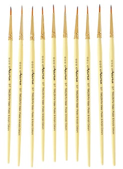 Arora Detail and Script Liner Round Paintbrush of 000 Number Fine Set of 10 for Watercolor, Acrylic and Intricate Painting Yellow, Wood