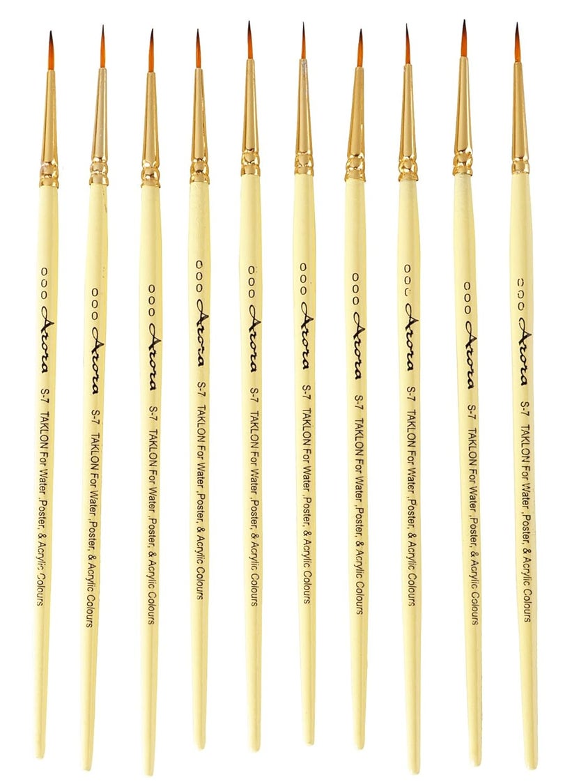 Arora Arora Detail and Script Liner Round Paintbrush of 000 Number Fine Set of 10 for Watercolor, Acrylic and Intricate Painting Yellow, Wood  - Image 1