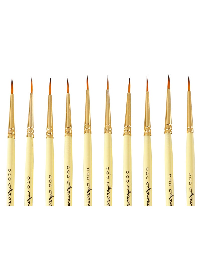 Arora Arora Detail and Script Liner Round Paintbrush of 000 Number Fine Set of 10 for Watercolor, Acrylic and Intricate Painting Yellow, Wood  - Image 2