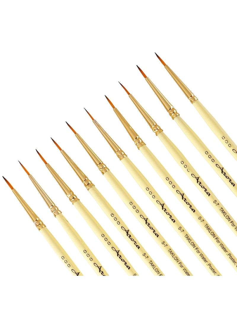 Arora Arora Detail and Script Liner Round Paintbrush of 000 Number Fine Set of 10 for Watercolor, Acrylic and Intricate Painting Yellow, Wood  - Image 3