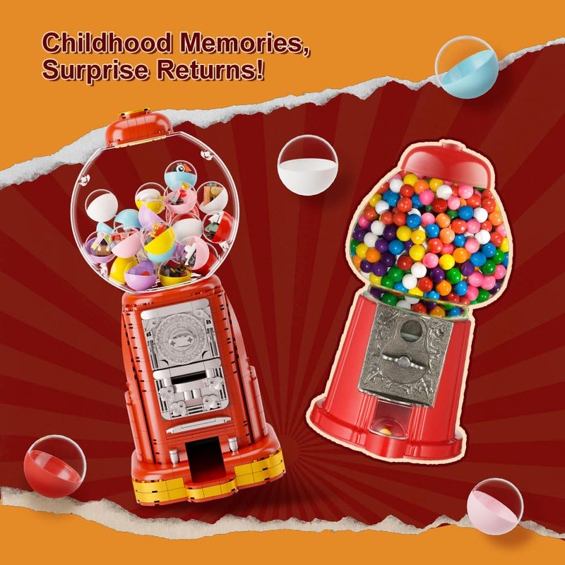 PANTASY Retro Gumball Machine Building Block Set, with 12 Micro Building Blocks and 12 Lucky Notes for Multiple Gameplay Desktop Collectible-Quality Classic Gumball Machine Assembly Blocks Kit - Image 2