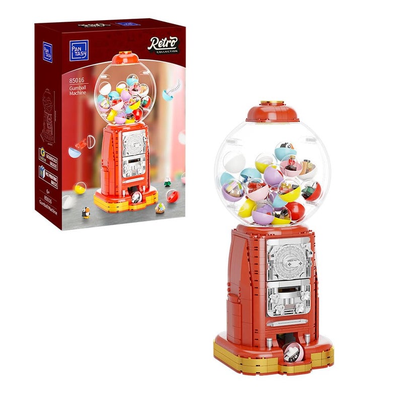 PANTASY Retro Gumball Machine Building Block Set, with 12 Micro Building Blocks and 12 Lucky Notes for Multiple Gameplay Desktop Collectible-Quality Classic Gumball Machine Assembly Blocks Kit - Image 1