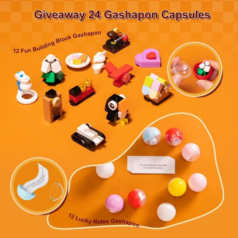 PANTASY Retro Gumball Machine Building Block Set, with 12 Micro Building Blocks and 12 Lucky Notes for Multiple Gameplay Desktop Collectible-Quality Classic Gumball Machine Assembly Blocks Kit - Image 4