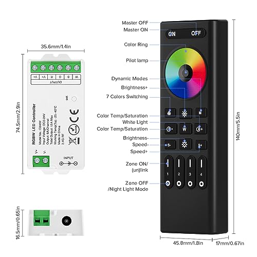 BTF-LIGHTING 5050SMD FCOB COB RGBW RF Remote RC03RFB & C04RF Tuya Controller Kit 4 Zones RF 2.4GHz Wireless Remote Group Control PWM(+ R G B W) 5pin LED Strip DC5V DC12V DC24V - Image 5