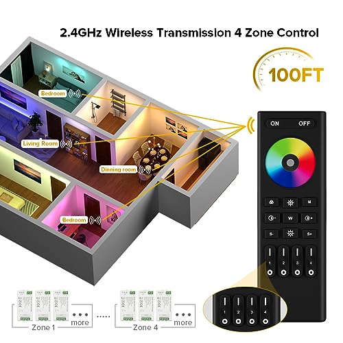 BTF-LIGHTING 5050SMD FCOB COB RGBW RF Remote RC03RFB & C04RF Tuya Controller Kit 4 Zones RF 2.4GHz Wireless Remote Group Control PWM(+ R G B W) 5pin LED Strip DC5V DC12V DC24V - Image 2