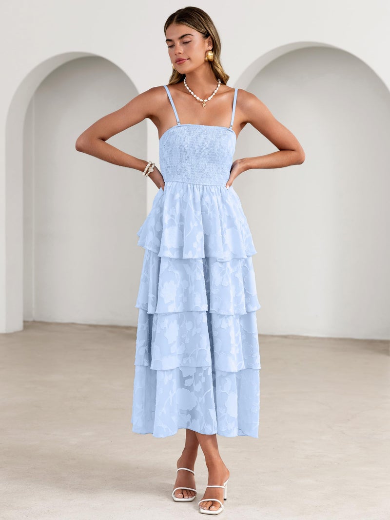 Simplee Womens Summer Strapless Maxi Dress 2026 Off The Shoulder Casual Cute Floral Boho Smocked Tube Dresses Vacation Long Sundress(Blue S) - Image 2