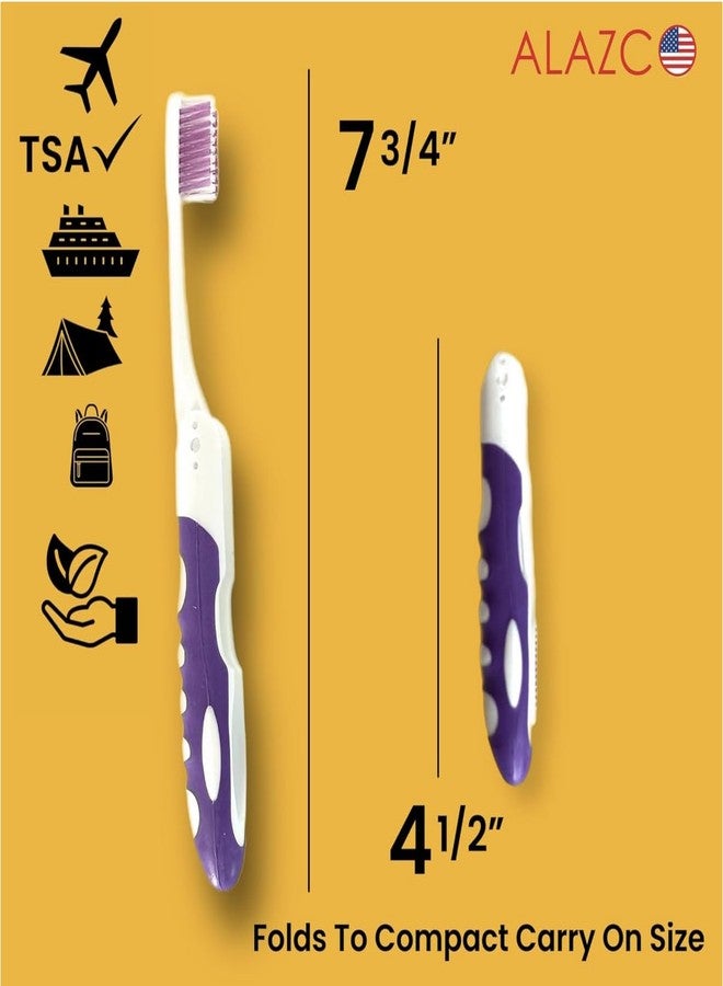 ALAZCO Pack of 2pc Comfort Hold Travel Toothbrush On The Go Folding Medium Bristle Brushes Compact Size Ergonomic Foldable Tooth Brush Camping Gym School Locker Backpack TSA Approved - Assorted Colors - Image 2