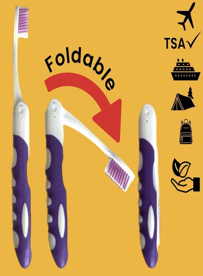 ALAZCO Pack of 2pc Comfort Hold Travel Toothbrush On The Go Folding Medium Bristle Brushes Compact Size Ergonomic Foldable Tooth Brush Camping Gym School Locker Backpack TSA Approved - Assorted Colors - Image 3