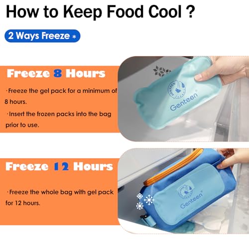 Genteen Small Cooler Bag with Ice Packs,Freezable Lunch Bag Snack Bag,Small Insulated Bag Reusable Lunch Bag Kids with Zip Closure & Buckle Handle for Travel/School/Work,Blue - Image 5