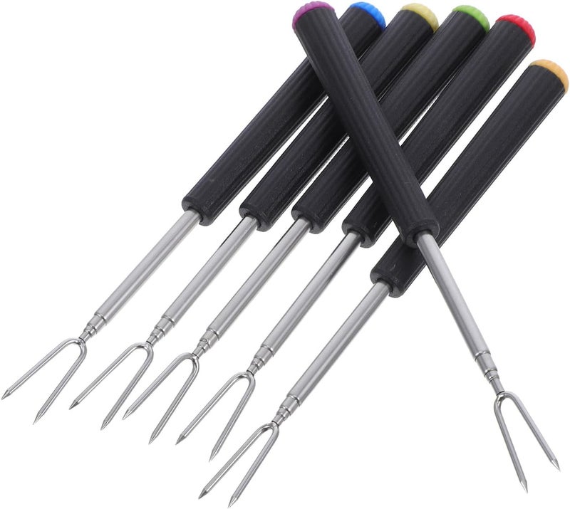 6pcs Stainless Steel Fondue Forks Set, Small Extendable Chocolate and Cheese Dipping Skewers for Family Parties and Bbq Roasting - Image 1