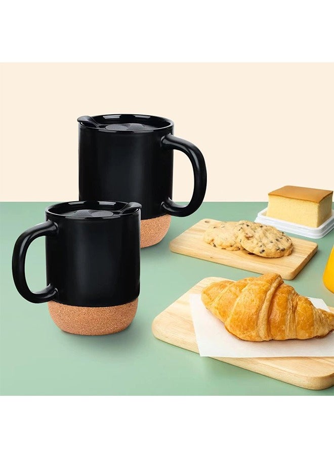 Garlo Coffee Mugs Set of 2, Ceramic Mug with Insulated Cork Bottom and Splash Proof Lid, Large Coffee Mug with Handle, Valentines Day Gifts for Men, Women  - Image 3