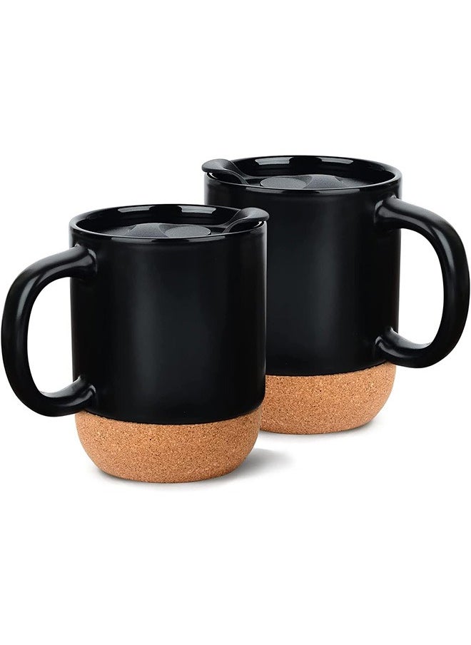 Garlo Coffee Mugs Set of 2, Ceramic Mug with Insulated Cork Bottom and Splash Proof Lid, Large Coffee Mug with Handle, Valentines Day Gifts for Men, Women  - Image 1