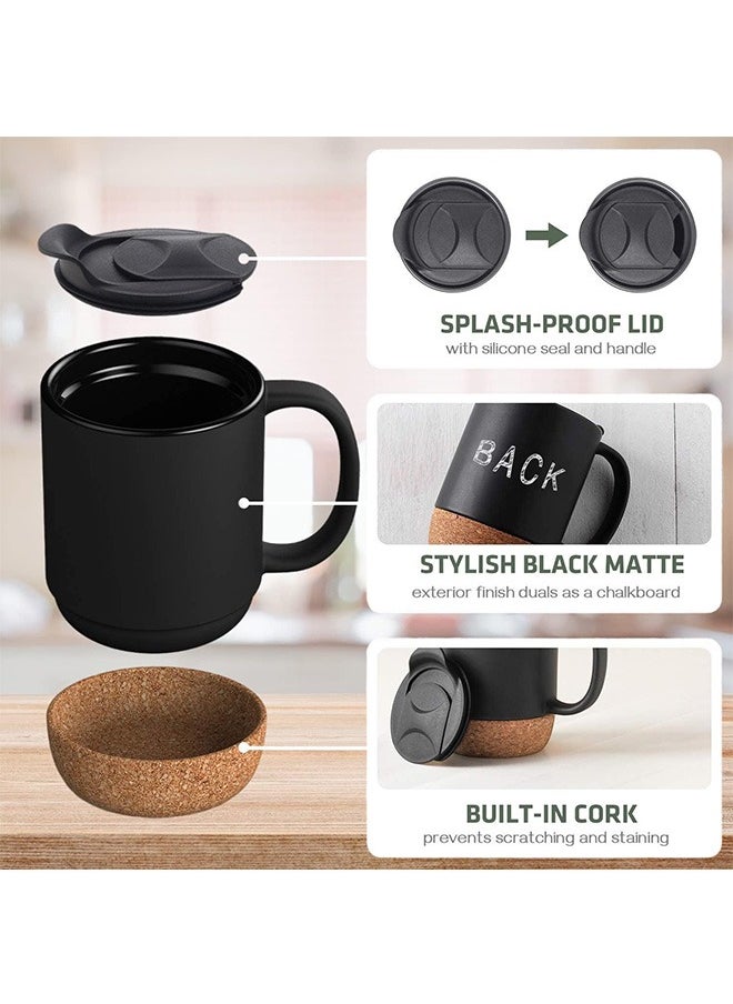 Garlo Coffee Mugs Set of 2, Ceramic Mug with Insulated Cork Bottom and Splash Proof Lid, Large Coffee Mug with Handle, Valentines Day Gifts for Men, Women  - Image 4