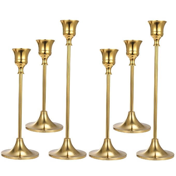 SET OF 6 GOLD TAPER CANDLE HOLDERS DECORATIVE CANDLESTICK HOLDER FOR HOME DECOR WEDDING DINNING PARTY ANNIVERSARY