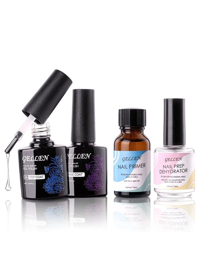 Gellen مجموعة طلاء الأظافر التمهيدي والطلاء العلوي والأساسي، نظام تقوية الأظافر، رابطة بروتينية فائقة، تجفيف سريع بالهواء لبودرة الأكريليك وطلاء الأظافر الجل - Image 1