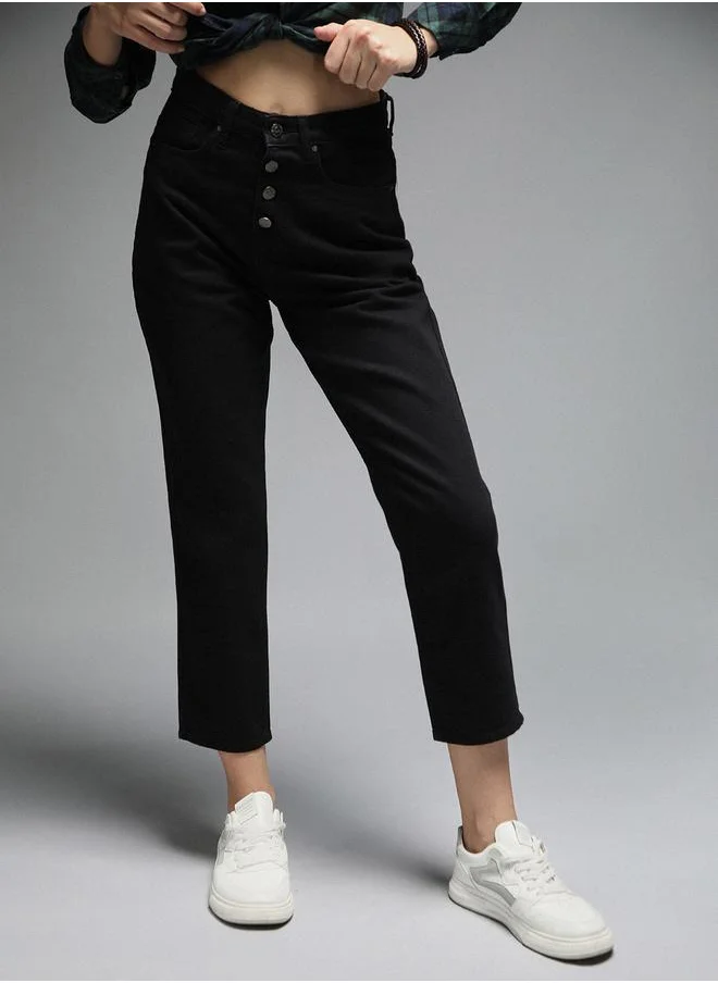 HIGH STAR High Rise Clean Look Mom Fit Cropped Jeans by Styli