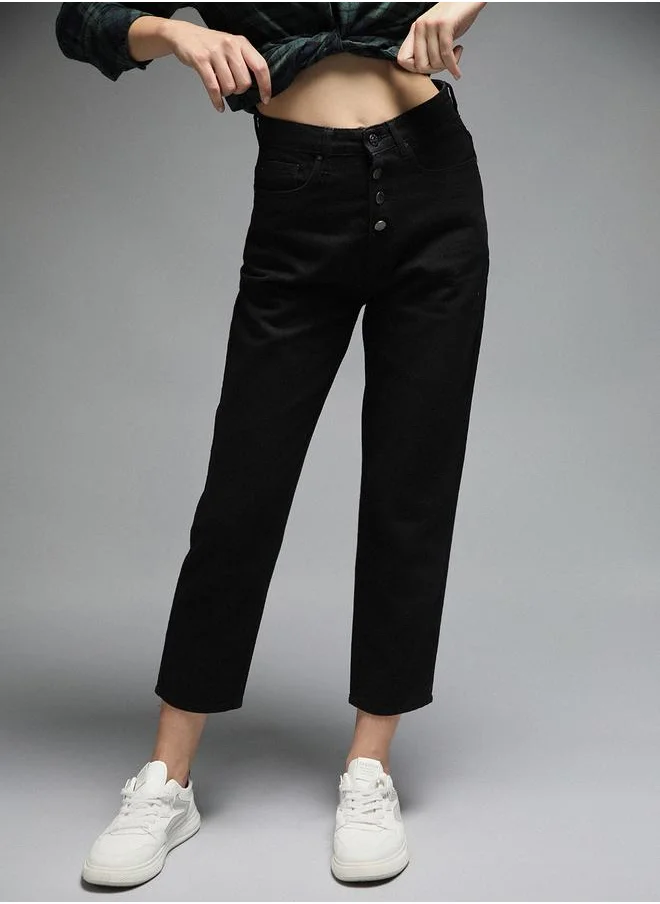 HIGH STAR High Rise Clean Look Mom Fit Cropped Jeans by Styli