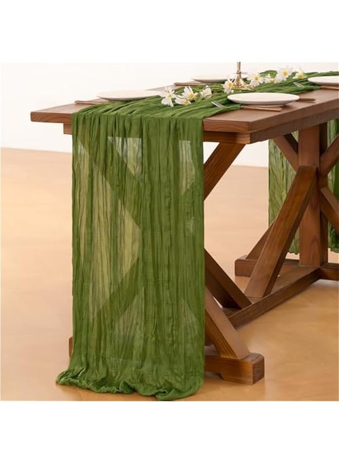 6pcs Olive Green Spirng  Cheesecloth Table Runner Boho Rustic Gauze 120 inch 10FT Cheese Cloth Runner for Wedding Party Baby Shower Birthday Home Decor - Image 4