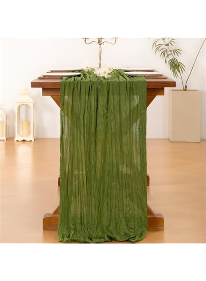 6pcs Olive Green Spirng  Cheesecloth Table Runner Boho Rustic Gauze 120 inch 10FT Cheese Cloth Runner for Wedding Party Baby Shower Birthday Home Decor - Image 3
