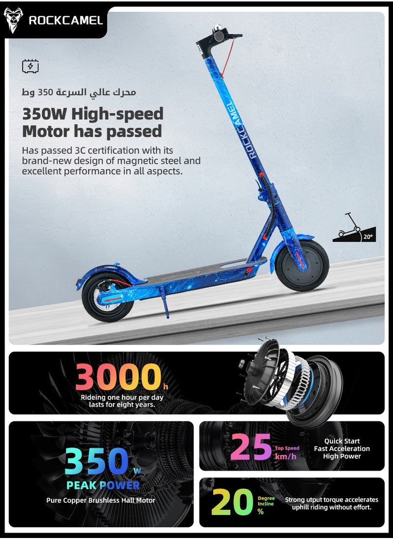 ROCKCAMEL - High-Performance Electric Kick Scooter with 350W Motor Speed of 25 km/h 8.5" Tires 25 km Long Range Dual Brakes Commuting Scooter for Adults and Teens LCD with Smart APP Connectivity - Image 1