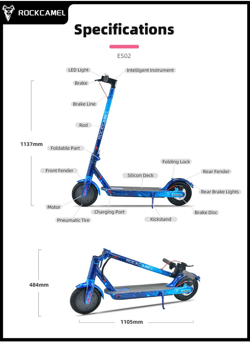 ROCKCAMEL - High-Performance Electric Kick Scooter with 350W Motor Speed of 25 km/h 8.5" Tires 25 km Long Range Dual Brakes Commuting Scooter for Adults and Teens LCD with Smart APP Connectivity - Image 1