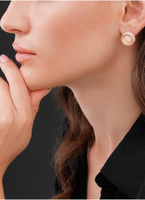 Beaming Earring for Women Rose Gold Plating with Quartz Inlay Pave Stud