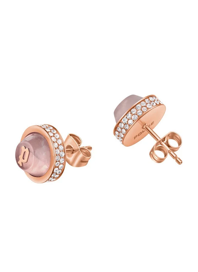 بوليس Beaming Earring for Women Rose Gold Plating with Quartz Inlay Pave Stud