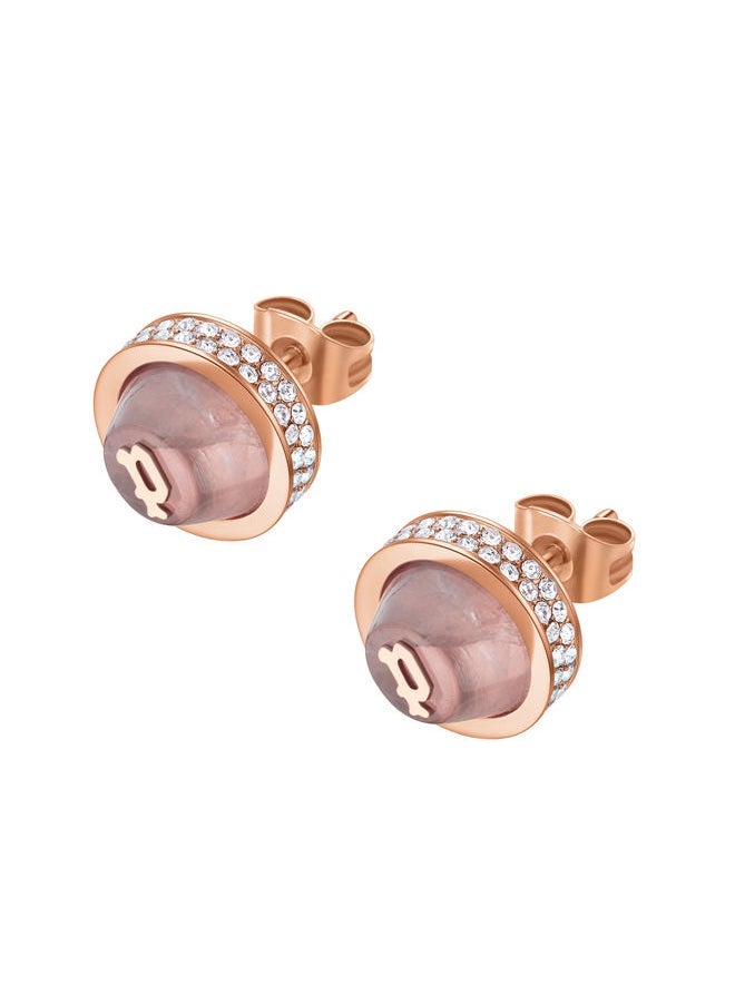 POLICE - Beaming Earring for Women Rose Gold Plating with Quartz Inlay Pave Stud - Image 1