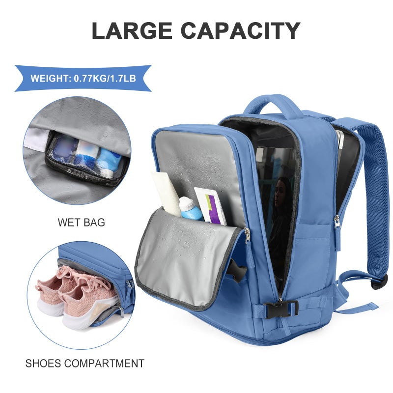 coowoz Travel Backpack for Women Men,Carry On Backpack,Hiking Backpacks Outdoor Sports Rucksack Casual Daypack Travel Essentials Sky Blue - Image 4